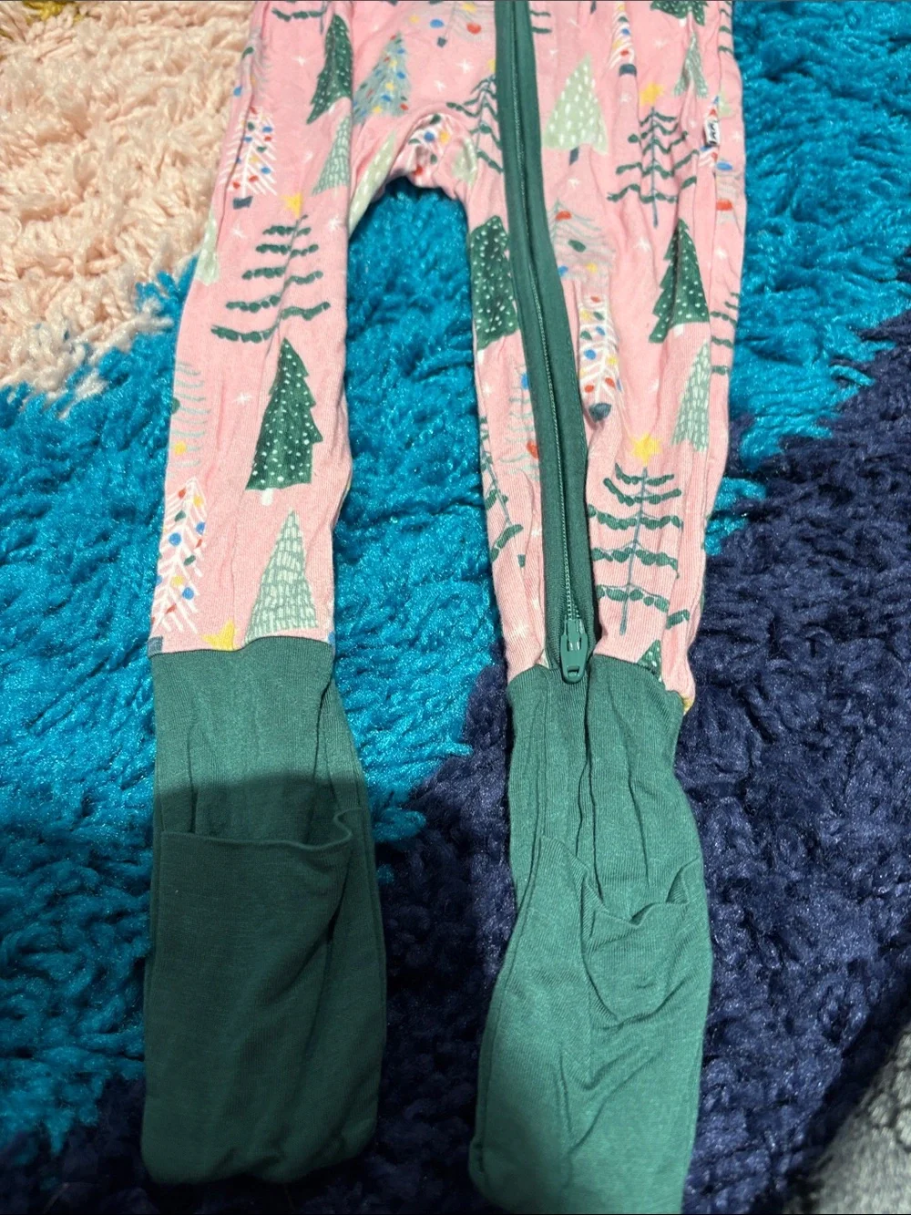 Little Sleepies Pink Footed One-Piece with Green Tree Motif